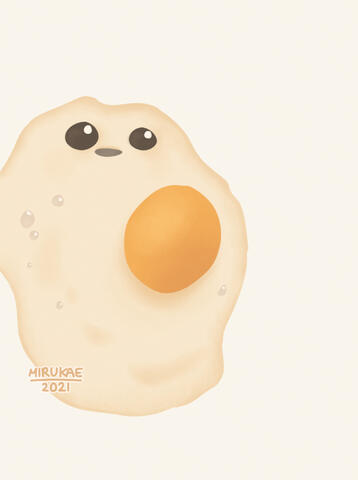 A digital painting of a smiling fried egg, based on an actual photo that circulated on Twitter in 2021.