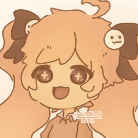 A chibi emote of Nemu, one of Nemuran's original characters, with their two hands placed firmly together and both eyes closed, doing the same gesture as when praying, or for certain cultures, apologising or, saying please or thank you.